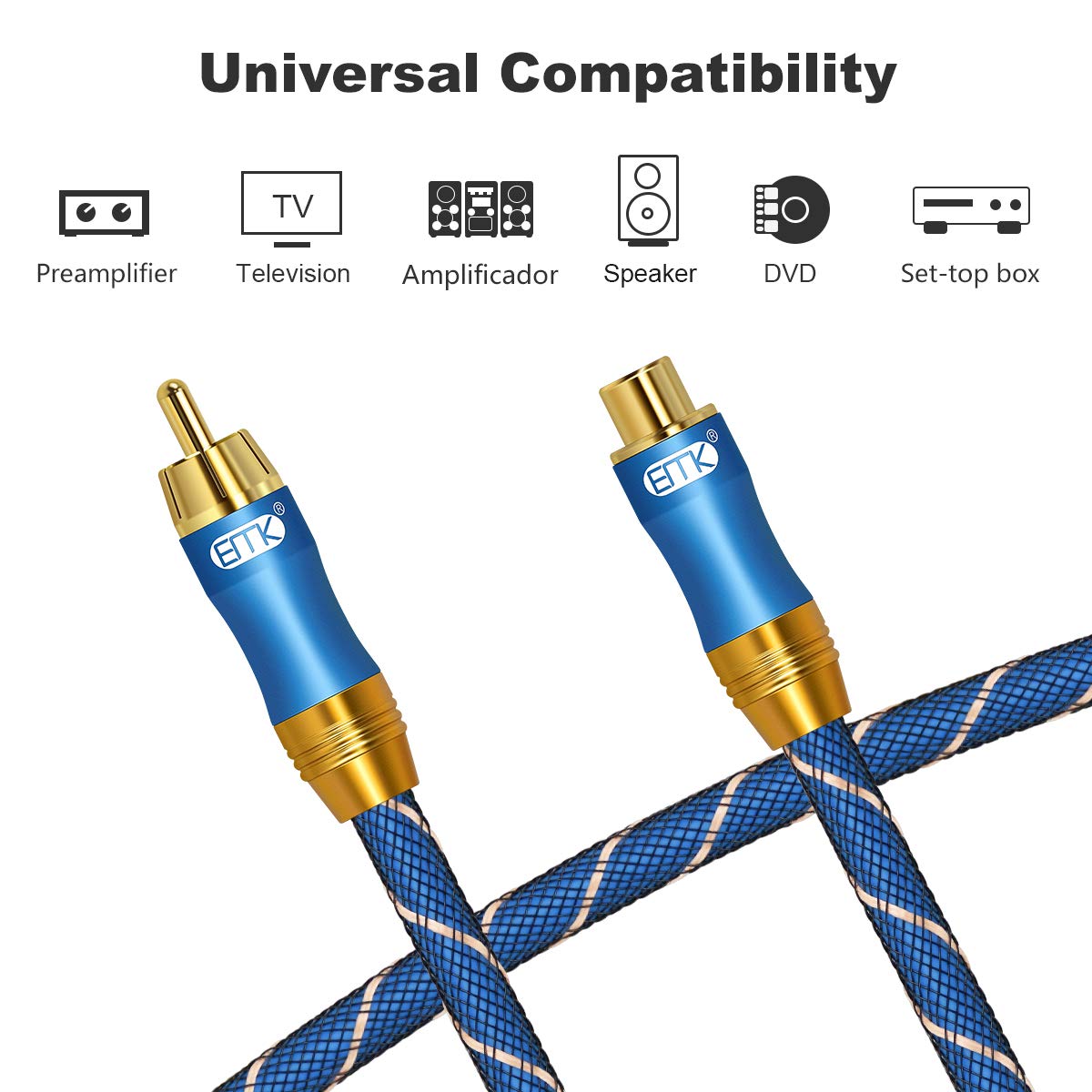 Coaxial Extension Cable(6.6ft/2m) EMK Coaxial Male to Female Cable Gold Plated Copper Shell Heavy Duty Digital Coaxial Audio Cable Subwoofer Cable for Home Theater, HDTV, Amplifiers, Hi-Fi Systems - Image 6