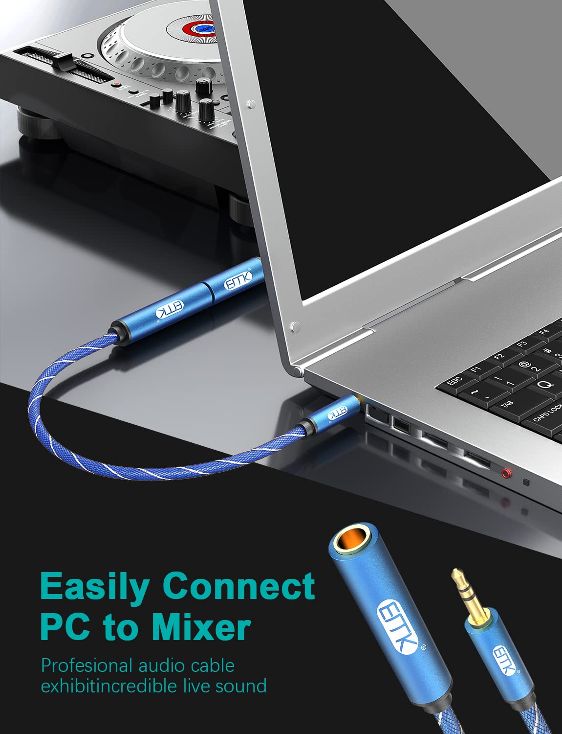 EMK 1/4 to 3.5mm Adapter, 1/4" Female to 1/8" Male Stereo Audio Adapter for Speaker,Amplifiers, Guitar, Home Theater Devices, Laptop, Headphones (1FT/0.3M) - Image 5