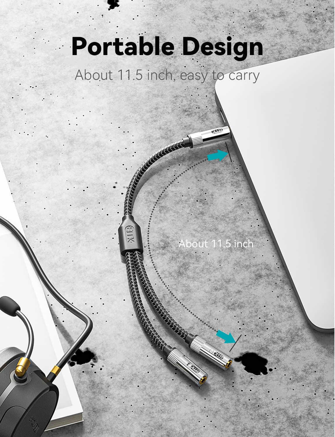 EMK 3.5mm Audio Splitter Headset Adapter Y Splitter Cable Stereo Male to 2 Female Separate Jack Compatible with PC, Xbox One, PS4, PS5, Laptop, Tablet, Phone - Image 5