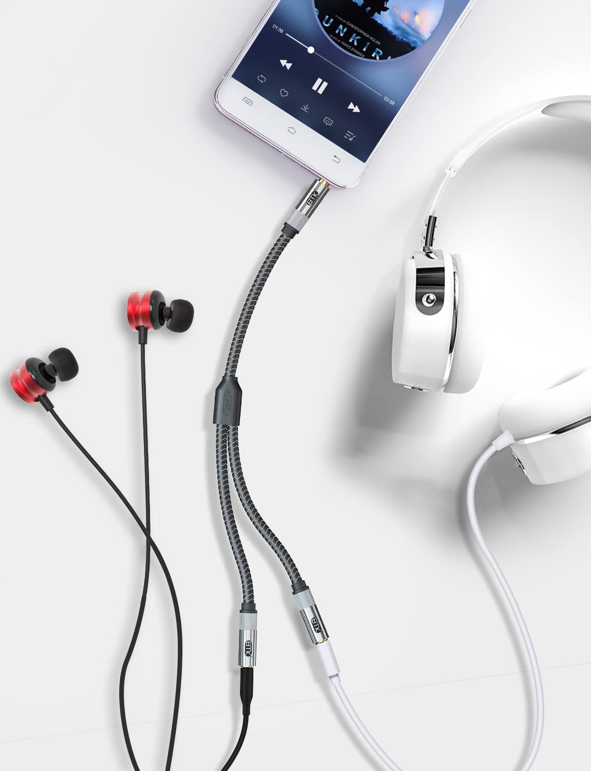 EMK 3.5mm Aux Headphone Splitter - 3-Pole TRS Stereo Y Splitter Extension Cable for Earphones, Headsets & Speakers - Image 3