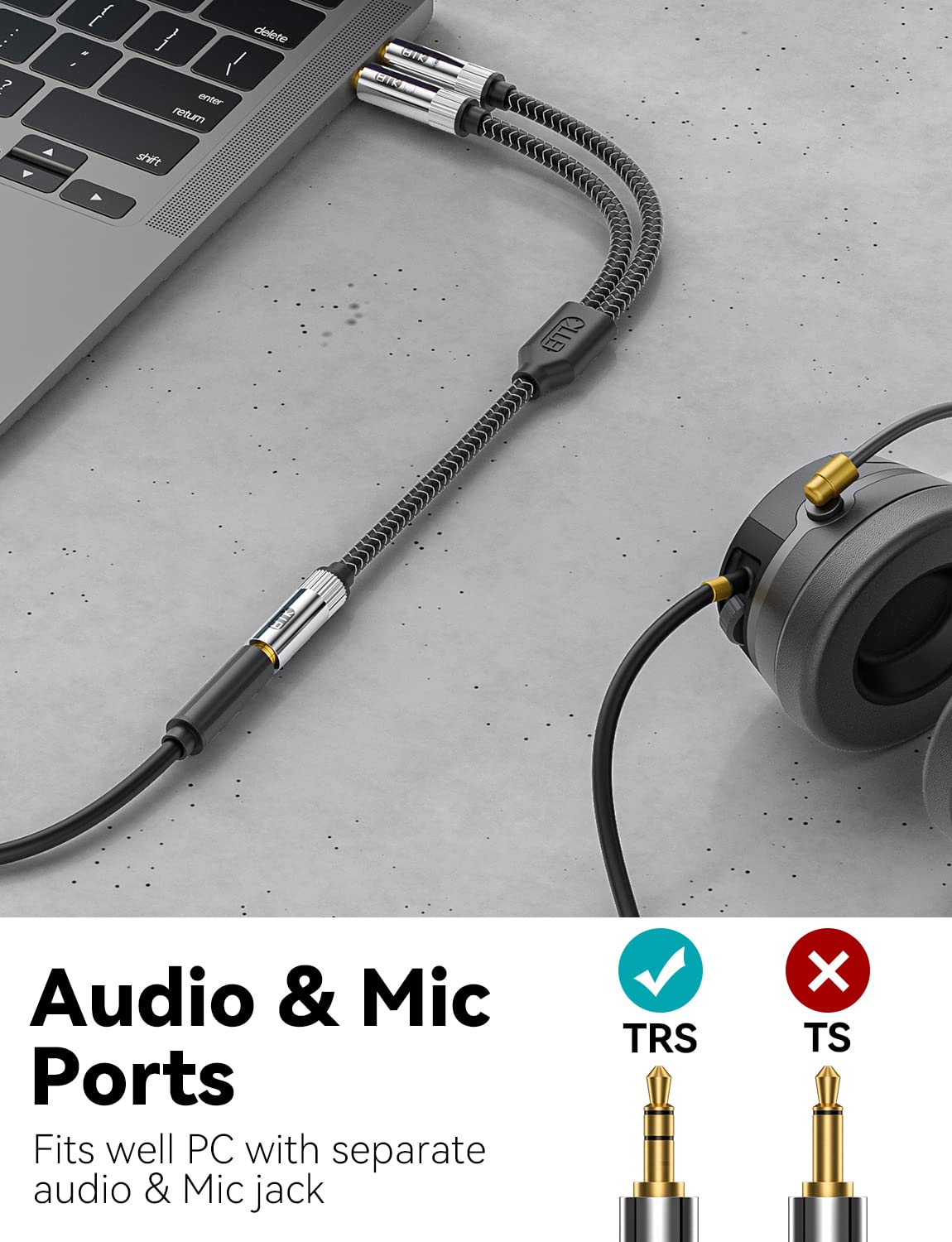 EMK 3.5mm Headset Splitter Adapter, 2-Port, 1m, Gold-Plated, Tangle-Free, PC/Laptop Compatible - Image 3