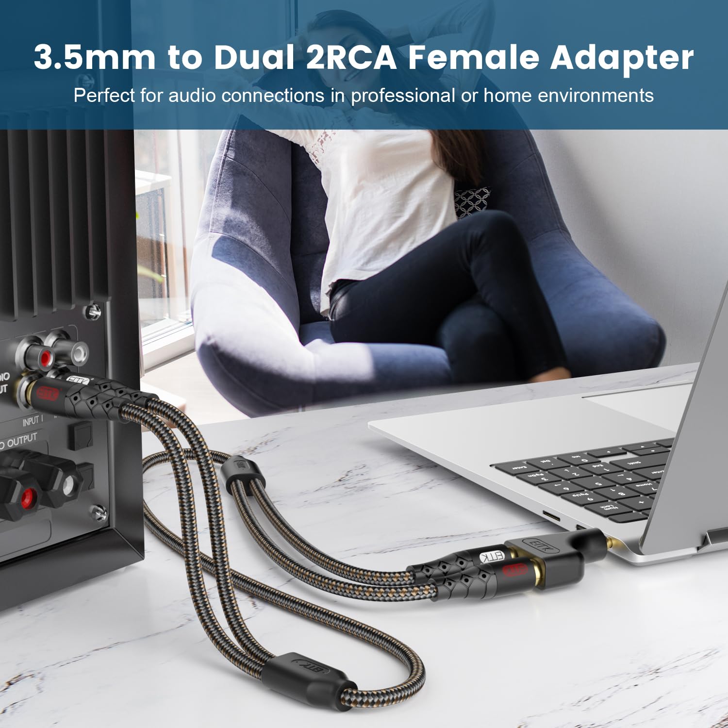 EMK 3.5mm to RCA Female 2-Pack RCA Female to Aux Audio Adapter HiFi Sound Headphone Jack Adapter Metal Shell Y Splitter Auxiliary Cord 1/8 Connector for Phone Speaker MP3 Tablet HDTV - Image 4