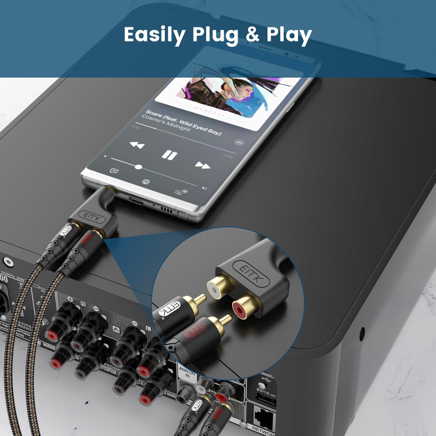 EMK 3.5mm to RCA Female 2-Pack RCA Female to Aux Audio Adapter HiFi Sound Headphone Jack Adapter Metal Shell Y Splitter Auxiliary Cord 1/8 Connector for Phone Speaker MP3 Tablet HDTV - Image 5