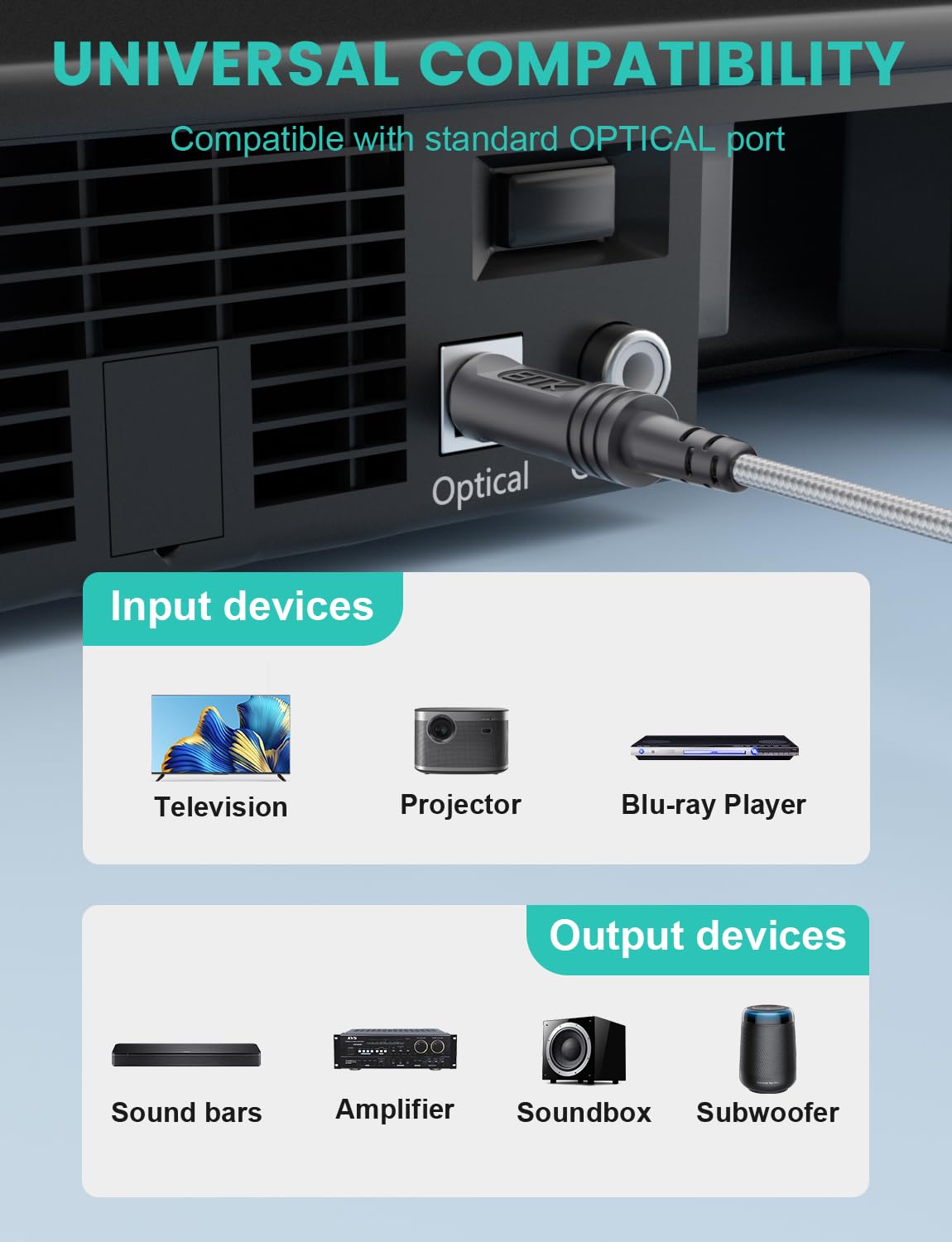 EMK 3Ft Digital Optical Audio Cable Toslink Cable - Fiber Optic Cord for Home Theater,Sound bar,TV,Gaming Console,Musical Instrument,Projector,Speaker - Image 6