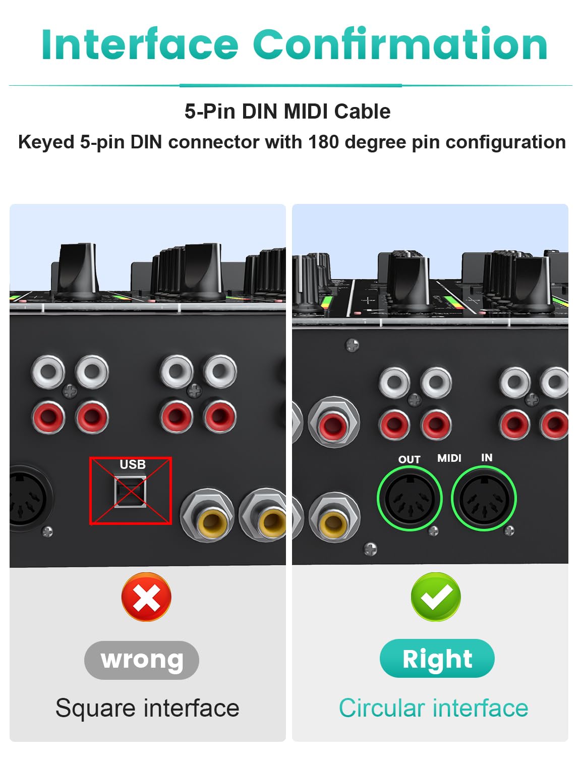 EMK 5-Pin DIN MIDI Cable Male to Male Midi Cables Compatible with MIDI Keyboard/Synthesizer/Guitar Multi Effects/Audio Interface/Audio Mixer/Audio Amplifier/External Sound Card (3.3Feet/1m) - Image 4
