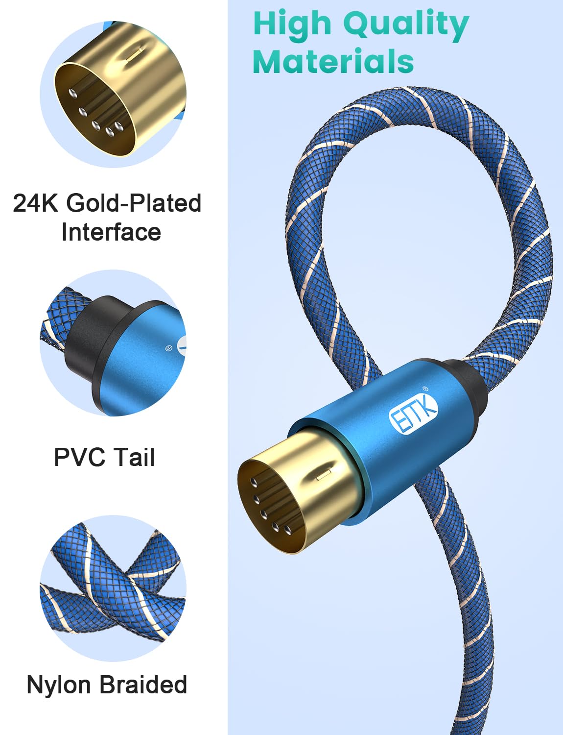 EMK 5-Pin DIN MIDI Cable Male to Male Midi Cables Compatible with MIDI Keyboard/Synthesizer/Guitar Multi Effects/Audio Interface/Audio Mixer/Audio Amplifier/External Sound Card (3.3Feet/1m) - Image 5