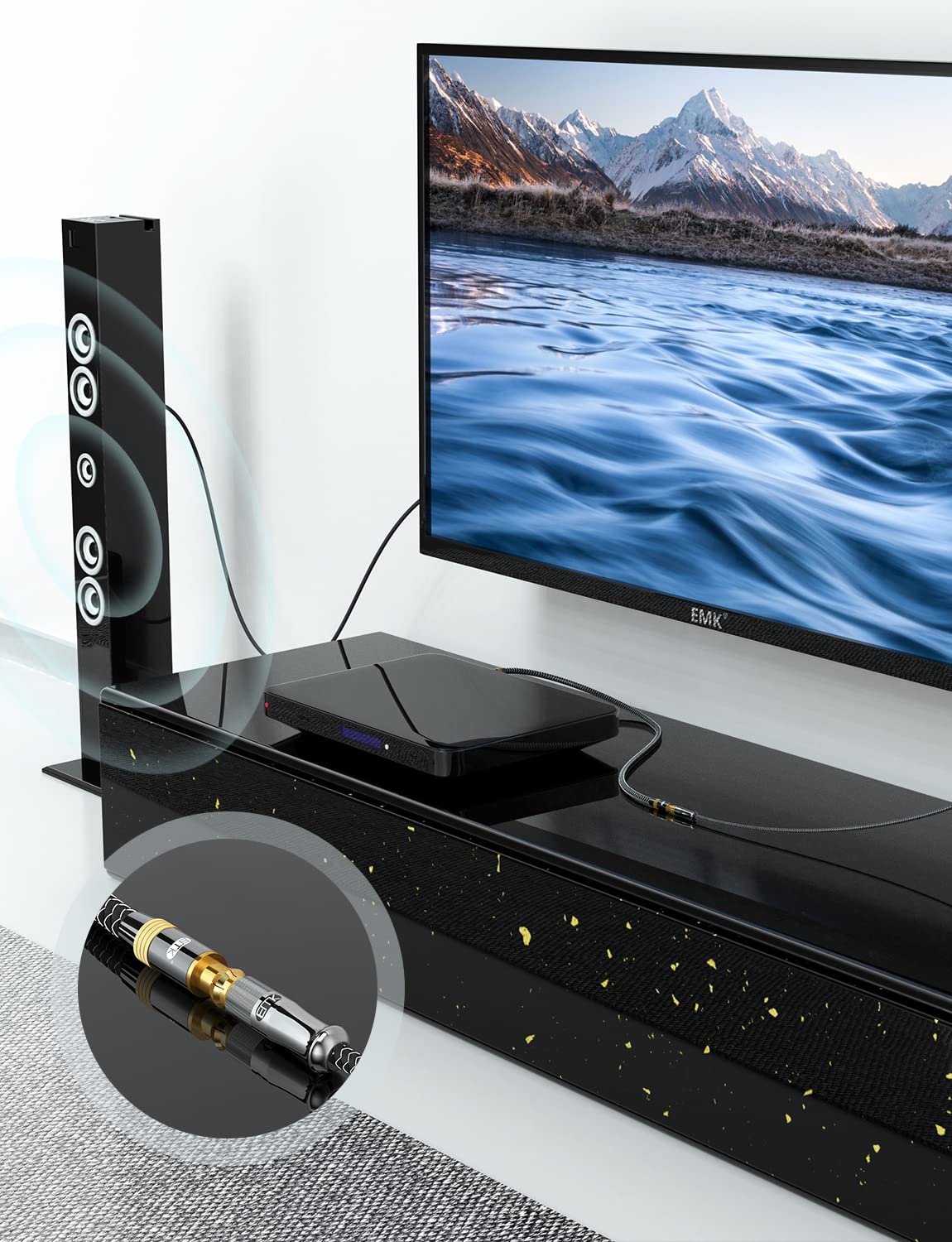 EMK 3Ft/1M Premium RCA Extension Cable - 24K Gold-Plated, Nylon Braided RCA Audio Cable, Double Shielded Digital Coaxial Cord for Premium Home Theater & Hi-Fi Systems - Image 3