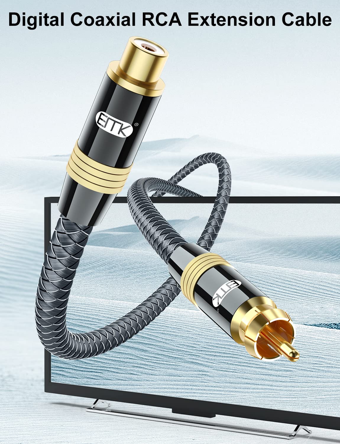 EMK 3Ft/1M Premium RCA Extension Cable - 24K Gold-Plated, Nylon Braided RCA Audio Cable, Double Shielded Digital Coaxial Cord for Premium Home Theater & Hi-Fi Systems - Image 7