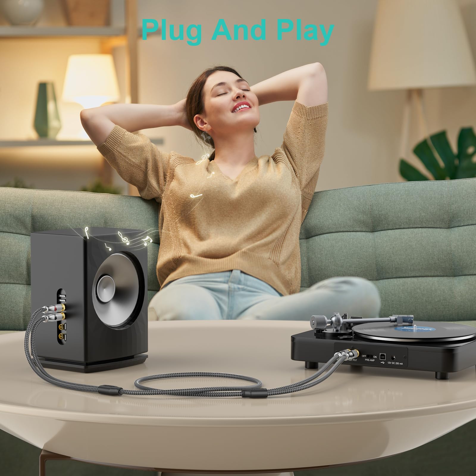 EMK 8Ft/2.4M RCA Cable - Shielded Braided 2Male-to-2Male Audio Cord for Home Theater & Hi-Fi Systems - Silver RCA Audio Stereo Subwoofer Cable - Image 6