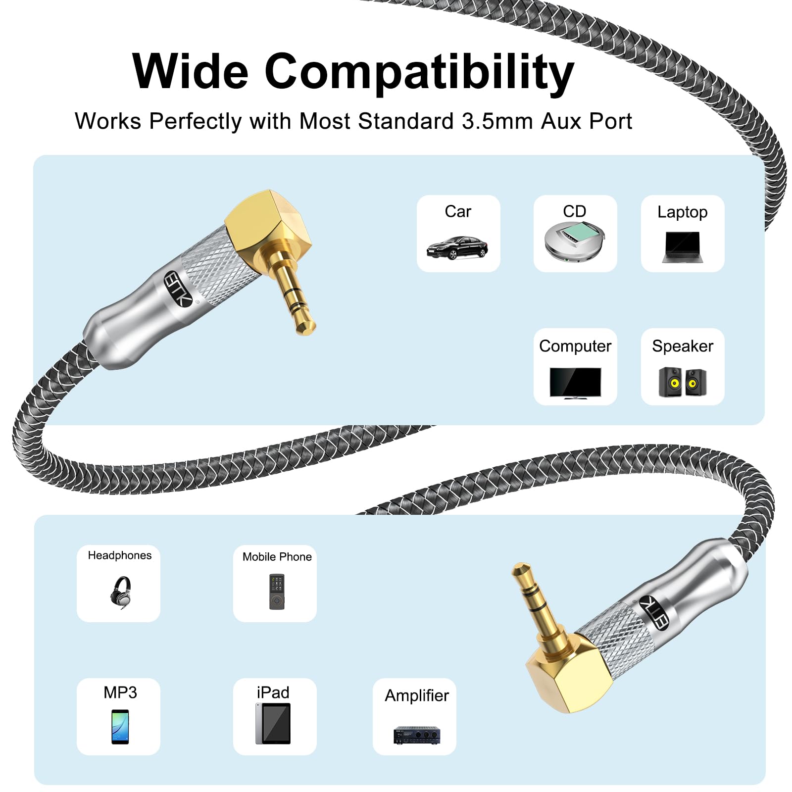 EMK 90 Degree Male to Right Angle Male 3.5mm Stereo Audio Aux Cable 1.2M Gold Plated Dual Angled TRS Aux Cord Compatible with Laptop, Smartphone, Music Player, Tablets, Speakers?X0049CCI2T - Image 4