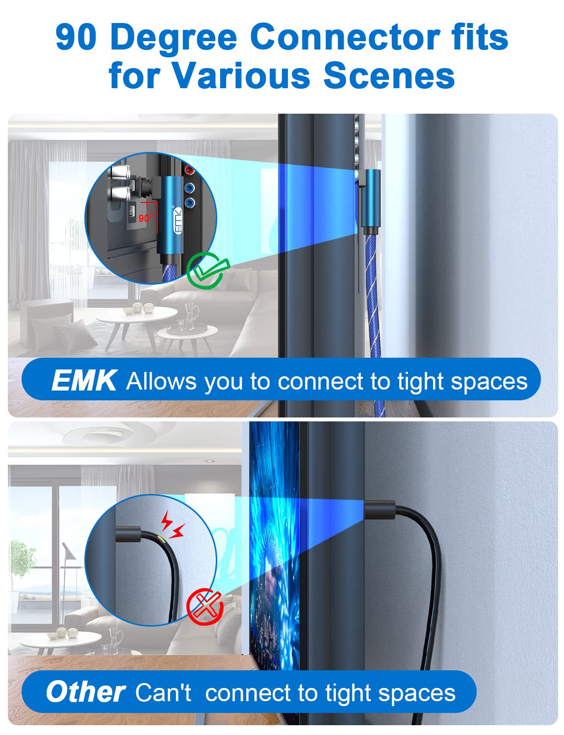 EMK 90 Degree Toslink Optical Cable 360 Degree Free-Rotating Plug Fiber Optic Cable S/PDIF Toslink Male to Male Cable for Home Theater, Sound Bar, TV, PS4, Xbox,Grey (3ft) - Image 4