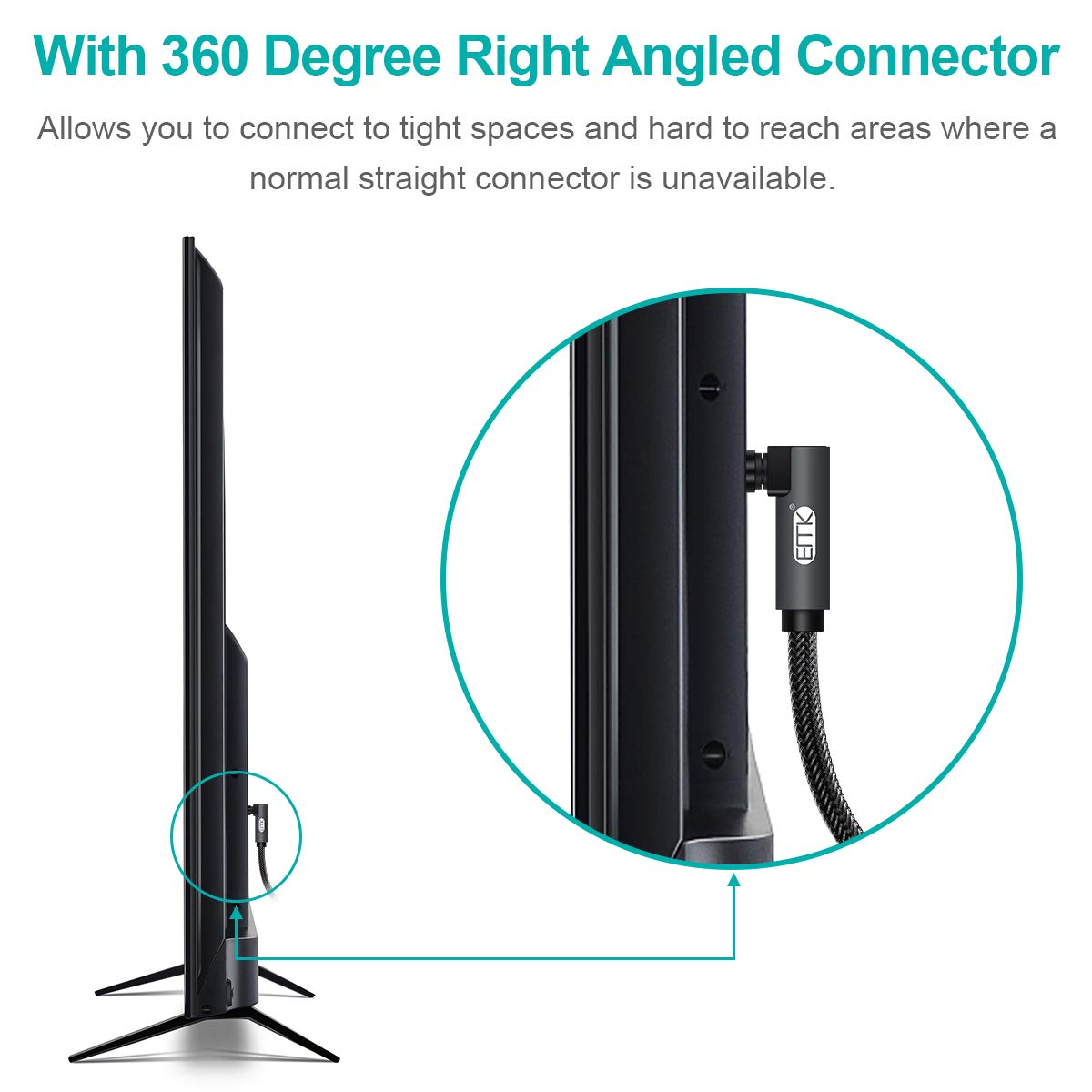 EMK 90 Degree Optical Cable 360 Degree Free-Rotating Fiber Optic Cable Toslink Male to Male Cable for Home Theater, Soundbar, Gaming Console, Speaker(0.3M) - Image 3