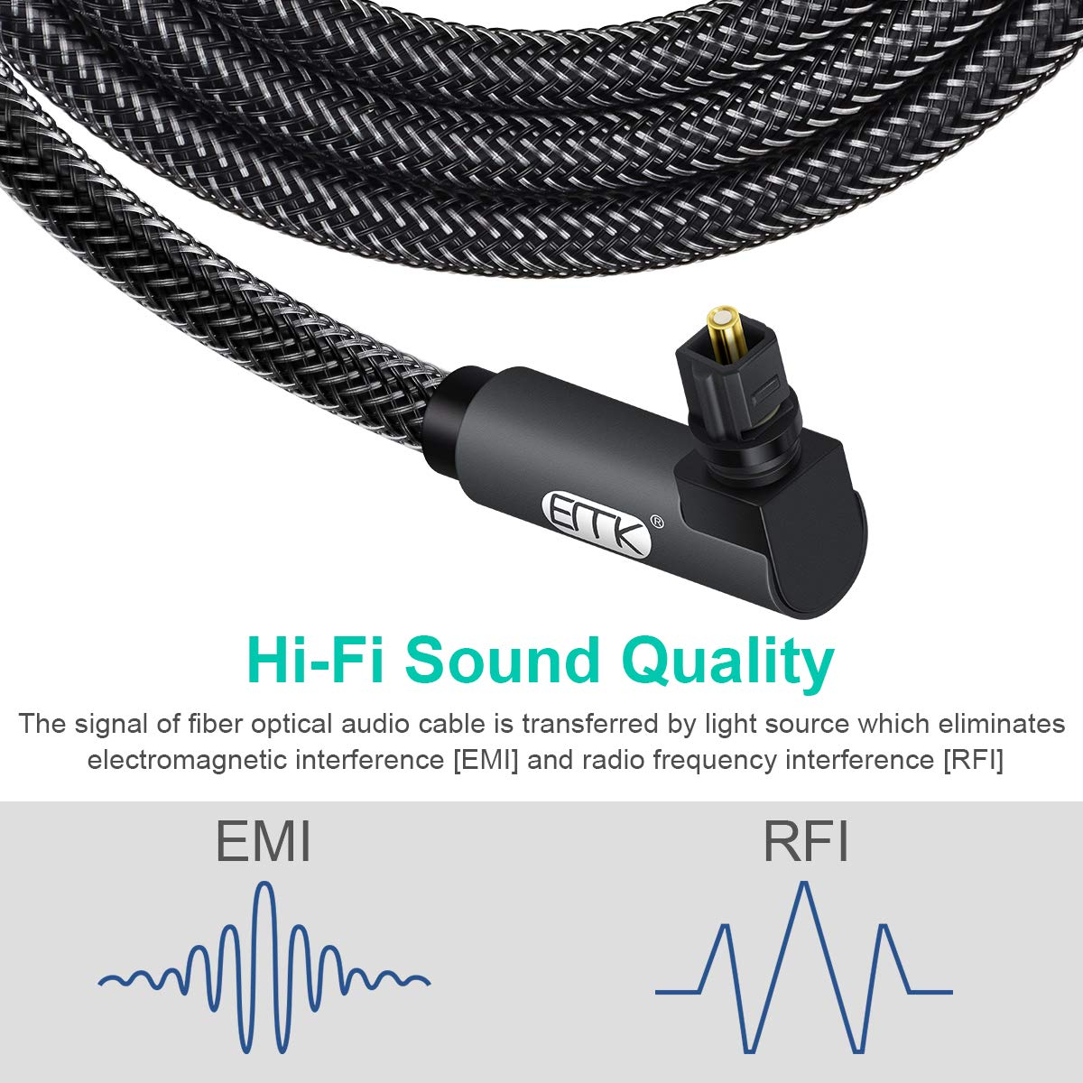EMK 90 Degree Optical Cable 360 Degree Free-Rotating Fiber Optic Cable Toslink Male to Male Cable for Home Theater, Soundbar, Gaming Console, Speaker(0.3M) - Image 7