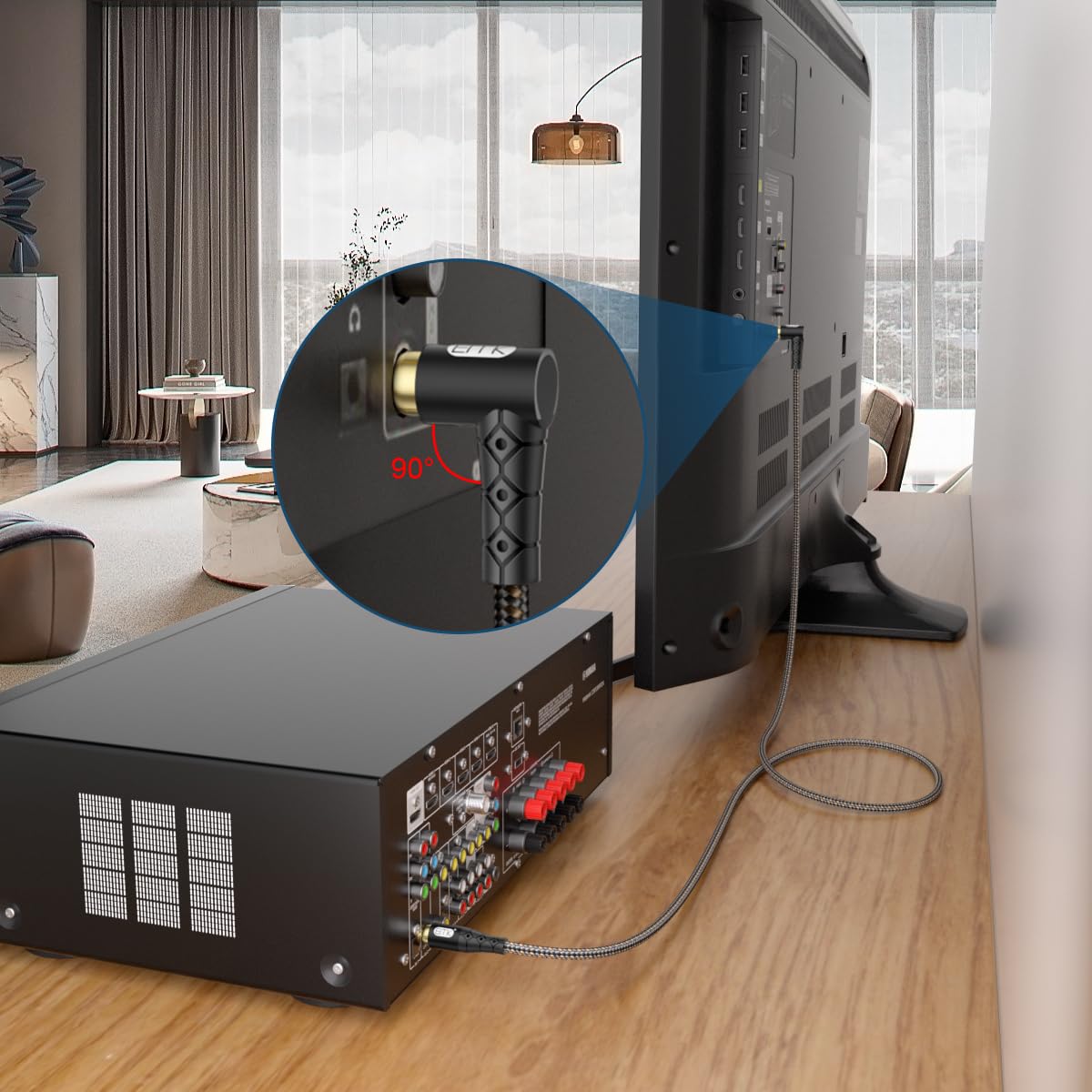 EMK 90 Degree RCA Subwoofer Cable 24K Gold-Plated Connector Nylon Braided Double Shielded – Support Digital & Analog Signals for Amplifier, Home Theater, Hi-Fi System,Subwoofer Black/25ft/8m - Image 3