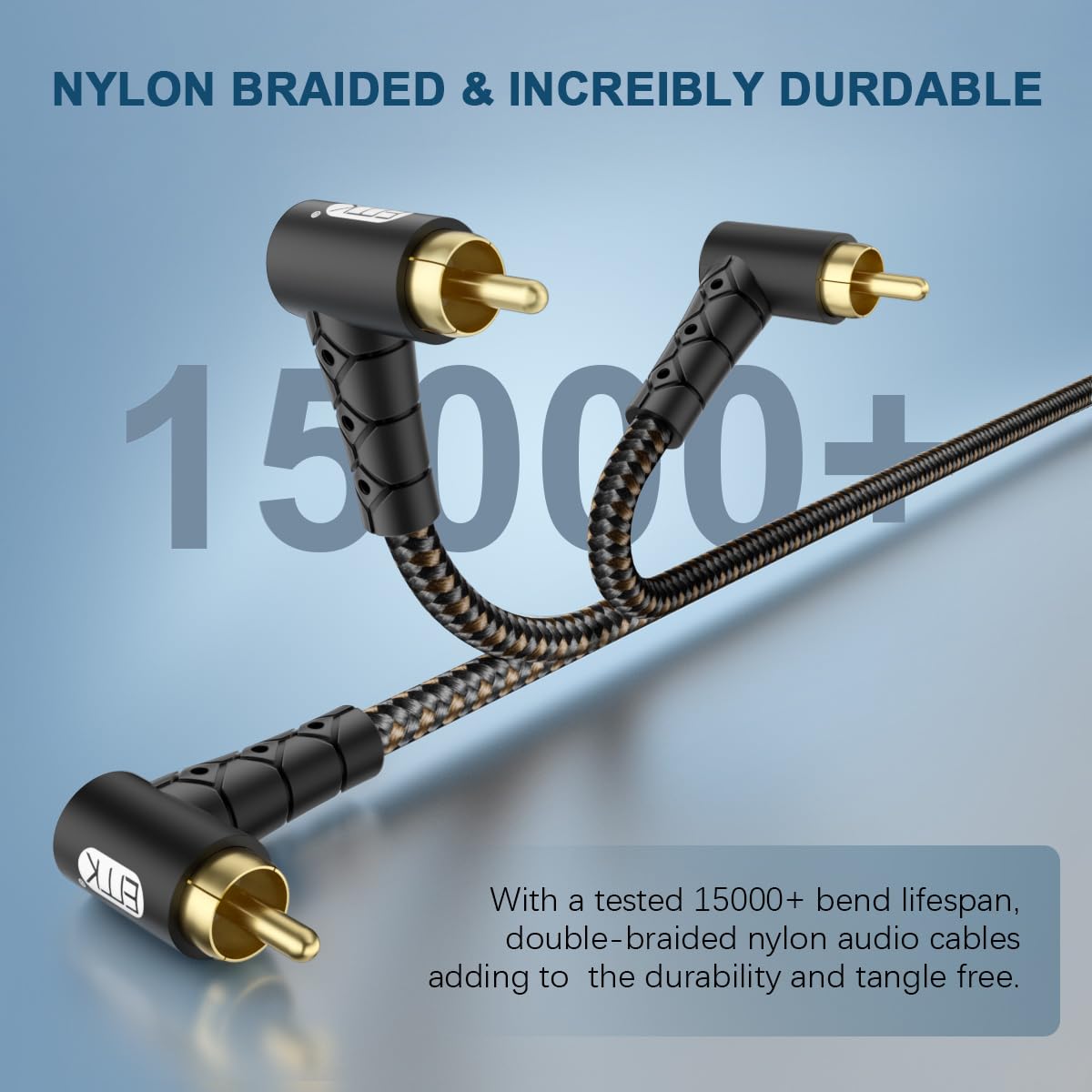 EMK 90 Degree RCA Subwoofer Cable 24K Gold-Plated Connector Nylon Braided Double Shielded – Support Digital & Analog Signals for Amplifier, Home Theater, Hi-Fi System,Subwoofer Black/25ft/8m - Image 7