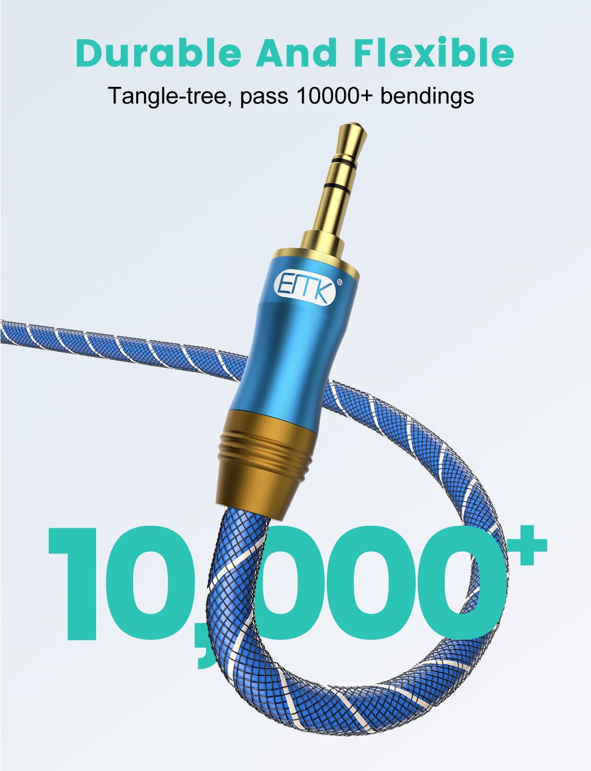 EMK 90 Degree Right Angle Aux Cable - [24K Gold-Plated,Sound Quality] Audio Stereo Male to Male Cable for Laptop, Tablets, MP3 Players,Car/Home Aux Stereo, Speaker or More(4FT/1.2M) - Image 4