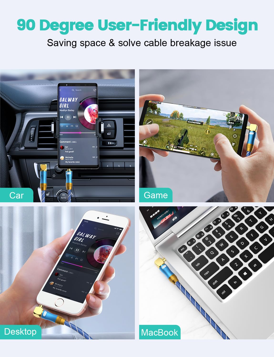 EMK 90 Degree Right Angle Aux Cable - [24K Gold-Plated,Sound Quality] Audio Stereo Male to Male Cable for Laptop, Tablets, MP3 Players,Car/Home Aux Stereo, Speaker or More(4FT/1.2M) - Image 7