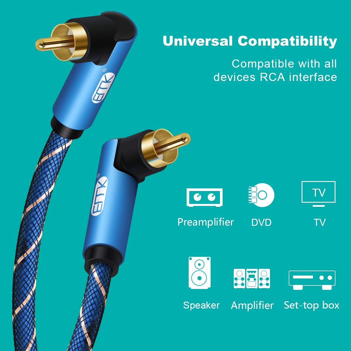 EMK 90 Degree Subwoofer Cable RCA Cable Male to Male Digital Coaxial Audio Cable for Subwoofer, TV, Sound Bars, Amplifier,Speaker (10Feet/3M) - Image 4