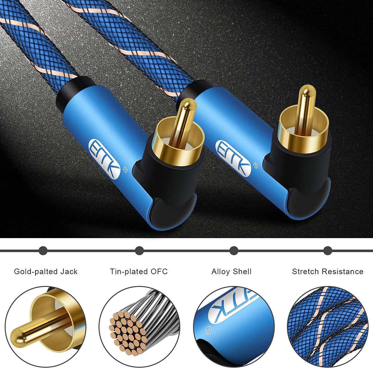 EMK 90 Degree Subwoofer Cable RCA Cable Male to Male Digital Coaxial Audio Cable for Subwoofer, TV, Sound Bars, Amplifier,Speaker (10Feet/3M) - Image 5