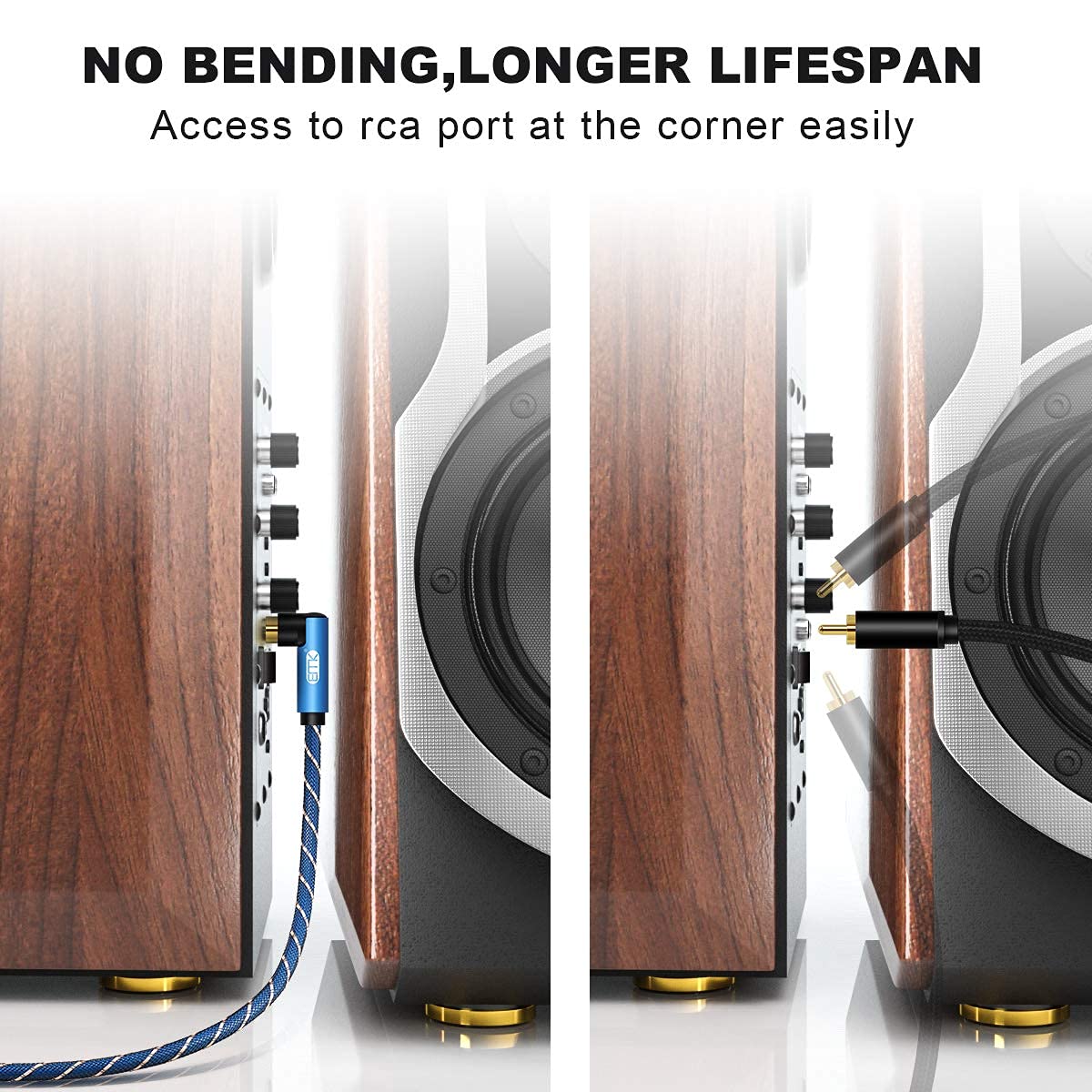 EMK 90 Degree Subwoofer Cable RCA Cable Male to Male Digital Coaxial Audio Cable for Subwoofer, TV, Sound Bars, Amplifier,Speaker (10Feet/3M) - Image 6