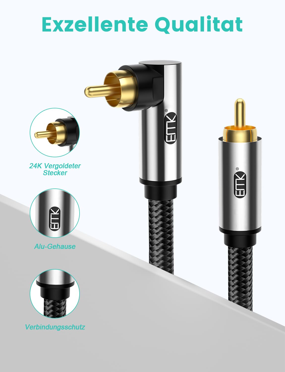 EMK 90 Degree Subwoofer Cable,RCA Male to Male Digital Coaxial Audio Cable for Television, DVD Player, Gaming Console, Projector, Speaker (5FT/1.5M) - Image 5