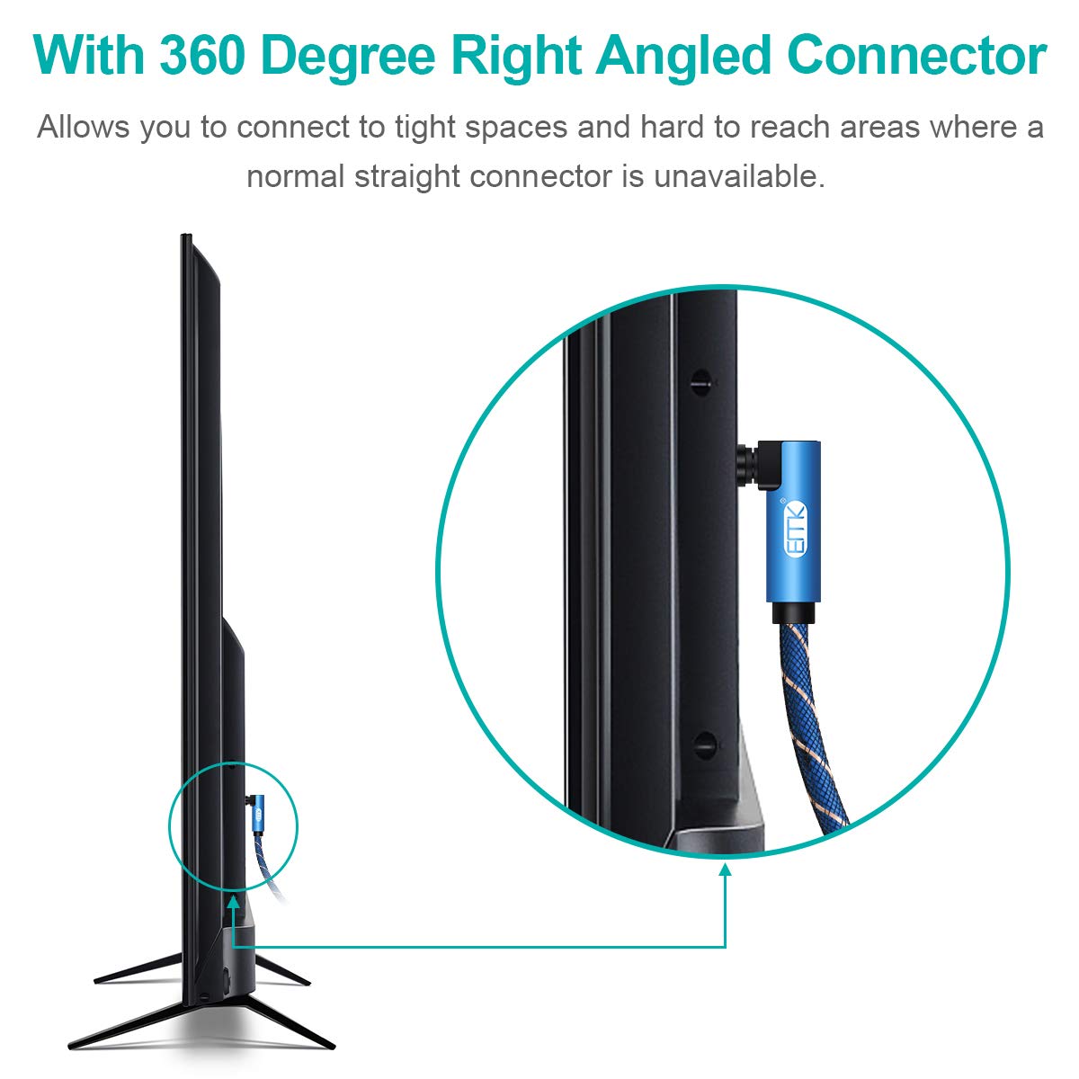 EMK 90 Degree Toslink Optical Cable 360 Degree Free-Rotating Plug Fiber Optic Cable S/PDIF Toslink Male to Male Cable for Home Theater, Sound Bar, TV, PS4, Xbox,Grey Blue(6.6ft/2m) - Image 3