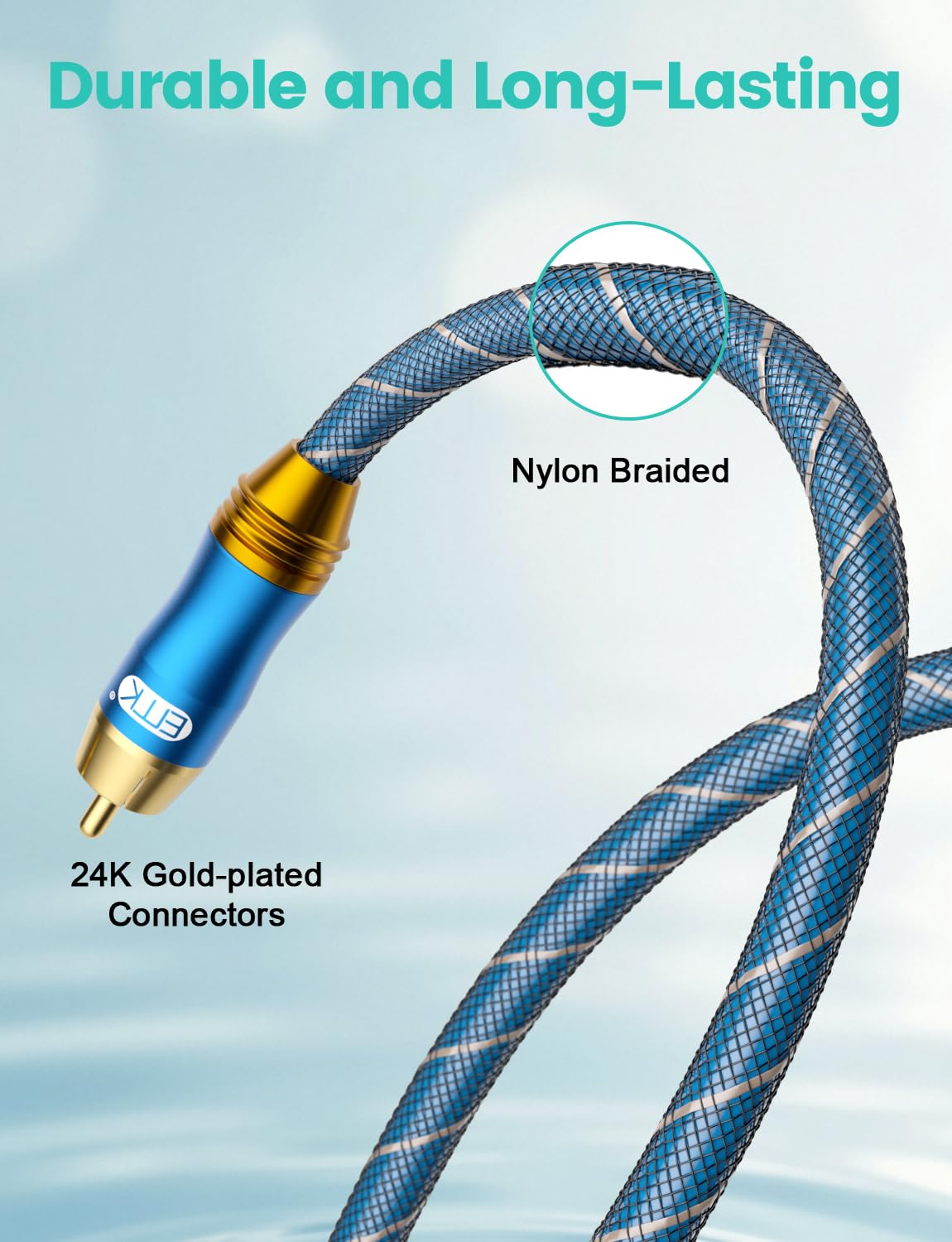 EMK Digital Coaxial Audio Cable for Audiophile 75-Ohm SPDIF Coax Subwoofer Cable RCA to RCA with OFC Core and Shielded (8ft/2.4m) - Image 4