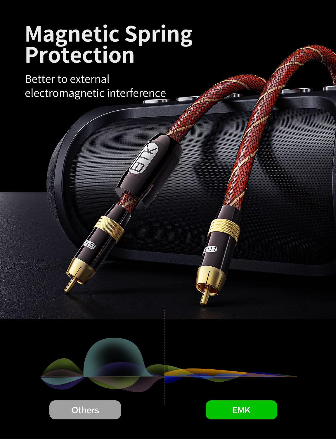 EMK Digital Coaxial Audio Cable - Subwoofer Cable RCA to RCA - Dual Shielded - Gold-Plated - Orange (5Ft/1.5Meters) - Image 7