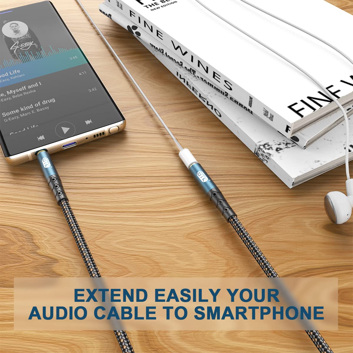 EMK Headphone Extension Cable 3.5mm AUX Extension Male to Female Stereo Audio Cable 24k-Gold Plated Connector Nylon Braided AUX Extension Cord(3.3ft/1m) - Image 7