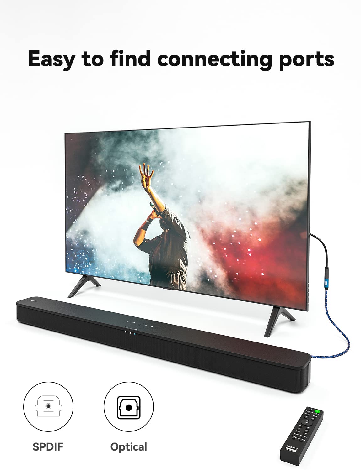 EMK Optical Audio Cable(3.3ft/1m) Toslink Male to Female Audio Adapter Cable,Extension Adapter Nylon Braided Cord Compatible for Home Theater, Sound Bar, TV,Xbox,and More,Blue - Image 3