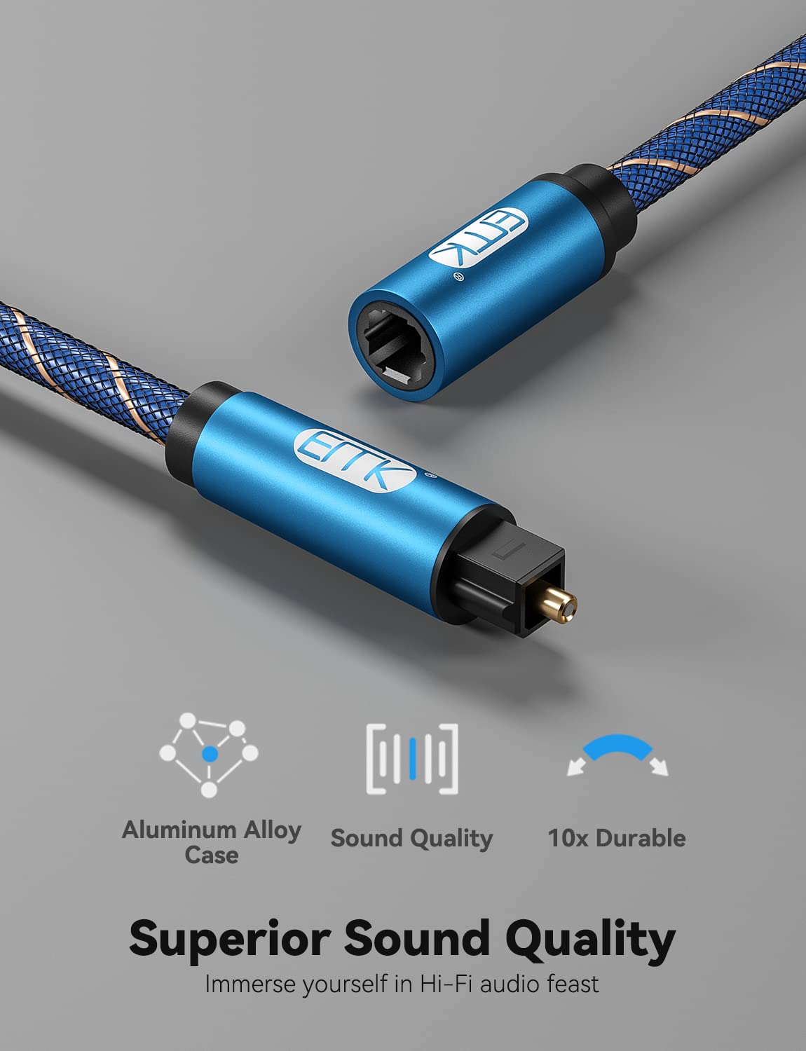 EMK Optical Audio Cable(3.3ft/1m) Toslink Male to Female Audio Adapter Cable,Extension Adapter Nylon Braided Cord Compatible for Home Theater, Sound Bar, TV,Xbox,and More,Blue - Image 5