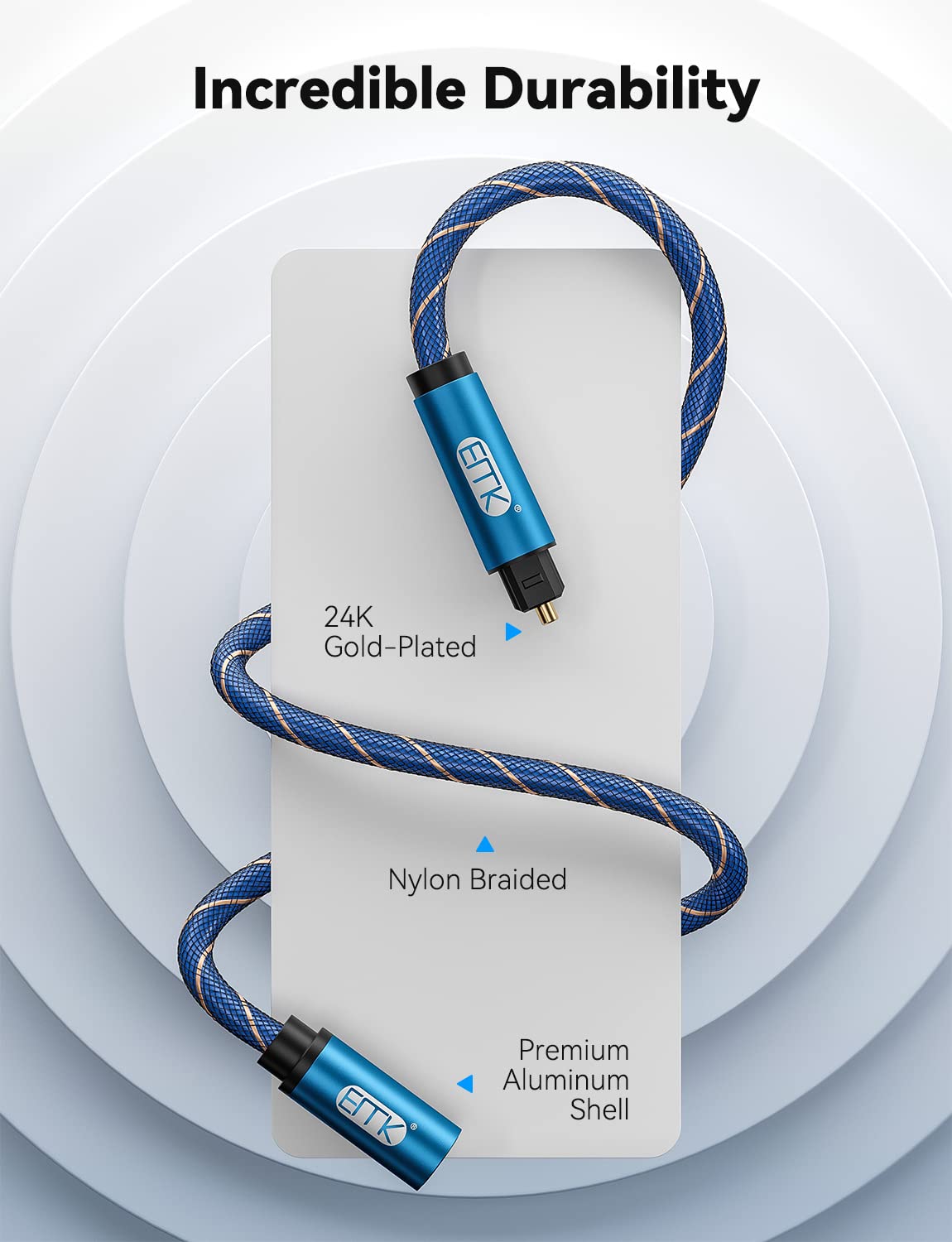 EMK Optical Audio Cable(3.3ft/1m) Toslink Male to Female Audio Adapter Cable,Extension Adapter Nylon Braided Cord Compatible for Home Theater, Sound Bar, TV,Xbox,and More,Blue - Image 7