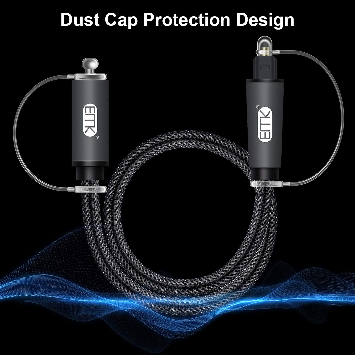 EMK Optical Extension Cable Male to Female Coupler Cord Nylon Braided Jacket 24K Gold-Plated Fiber Digital Extension Adapter Cable for Home Theater Sound bar TV 3.3ft - Image 6