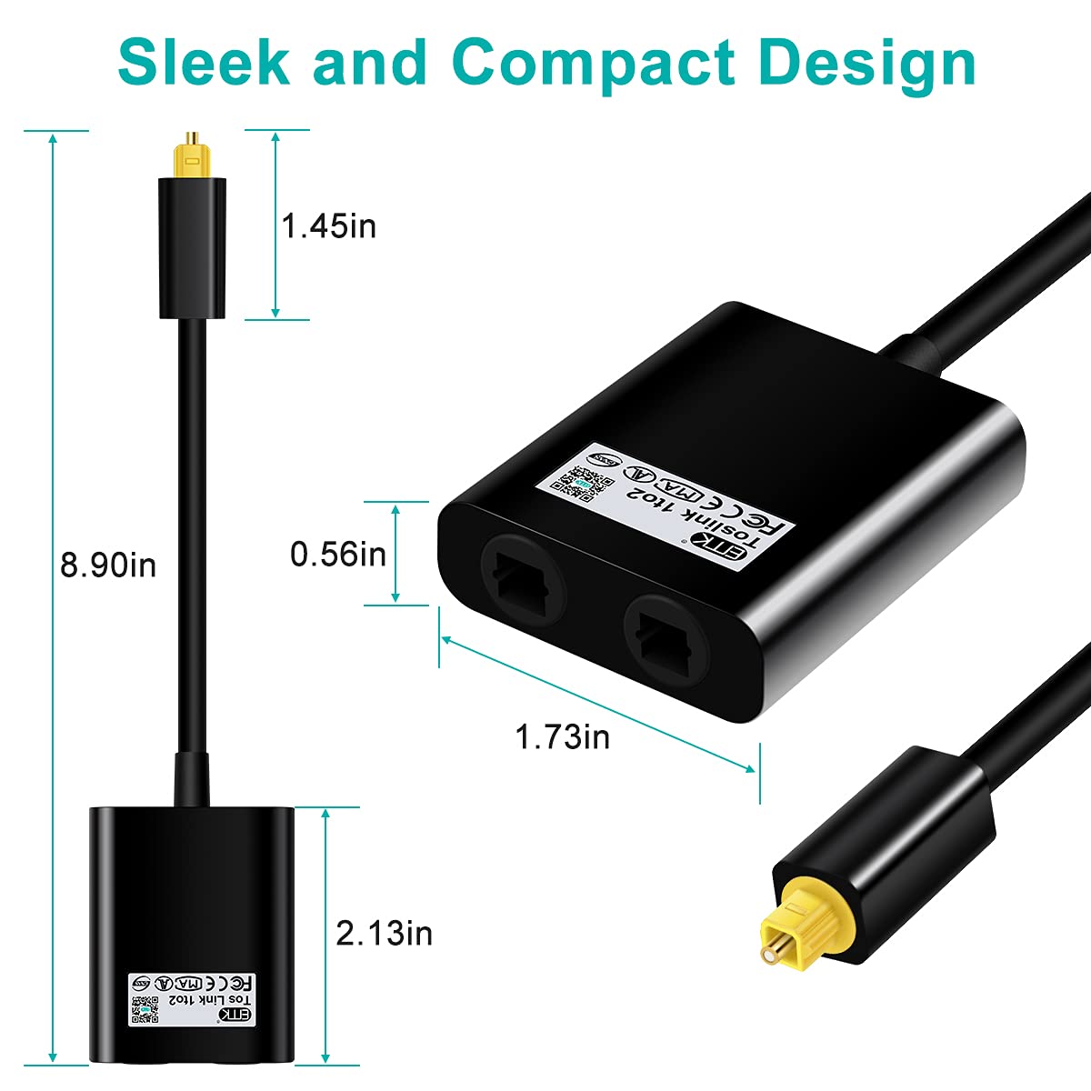 EMK Optical Splitter 1x2 - 1 In 2 Out Digital Audio Splitter - Compatible With Home Theater, Sound Bar, TV, Blu-ray Players - Image 5