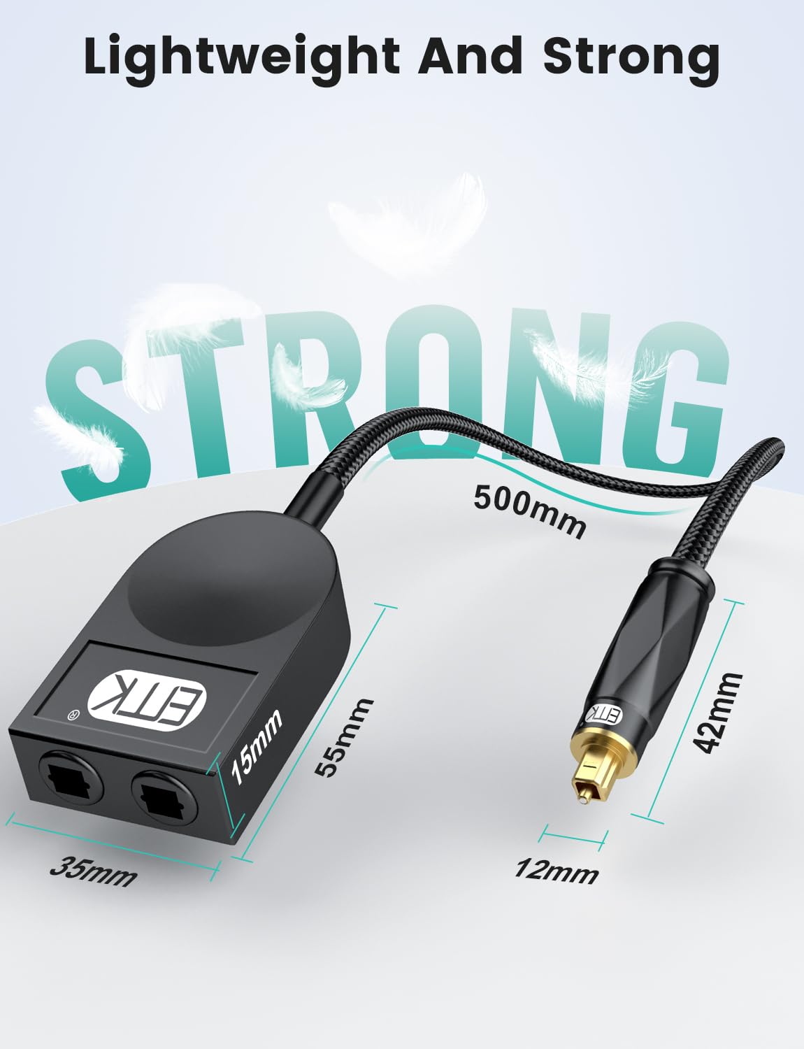 EMK Optical Splitter 1x2 Digital Optical Audio 1 in 2 Out Splitter[Support LPCM2.0, Dolby Digital, DTS 5.1] Toslink Splitter Compatible with Home Theater,Sound Bar,Television,Blu-ray Players,Speaker - Image 7