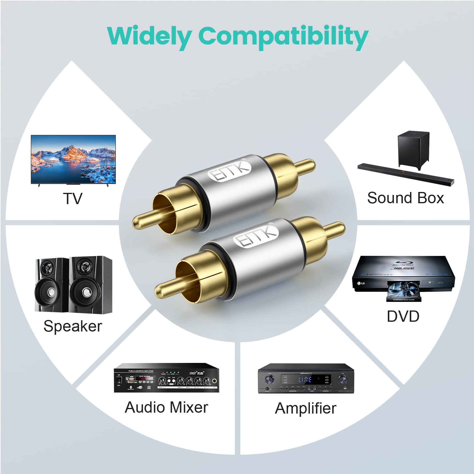 EMK RCA Coupler, 2-Pack Gold Plated RCA Male to Male Connector Adapter - for Audio Video AV Extension, Stereo, Home Theater, Speaker, TV, Amplifier - Image 3