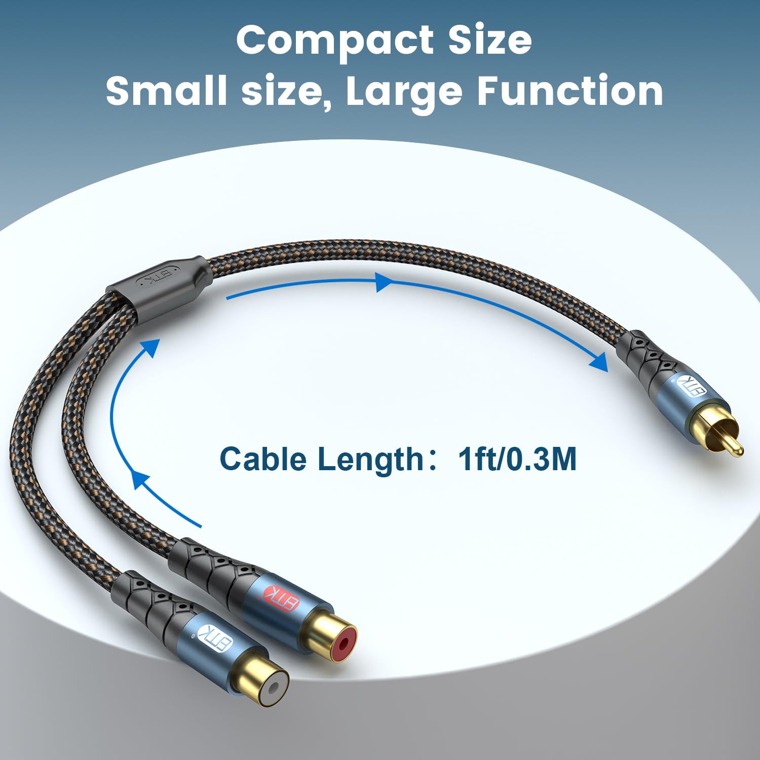 EMK RCA Splitter 1 Male to 2RCA Female Copper Shell Gold-Plated Y Adapter RCA Male to 2RCA Female Cable RCA Y Splitter Connectors Extension Cord 1ft/0.3m - Image 7