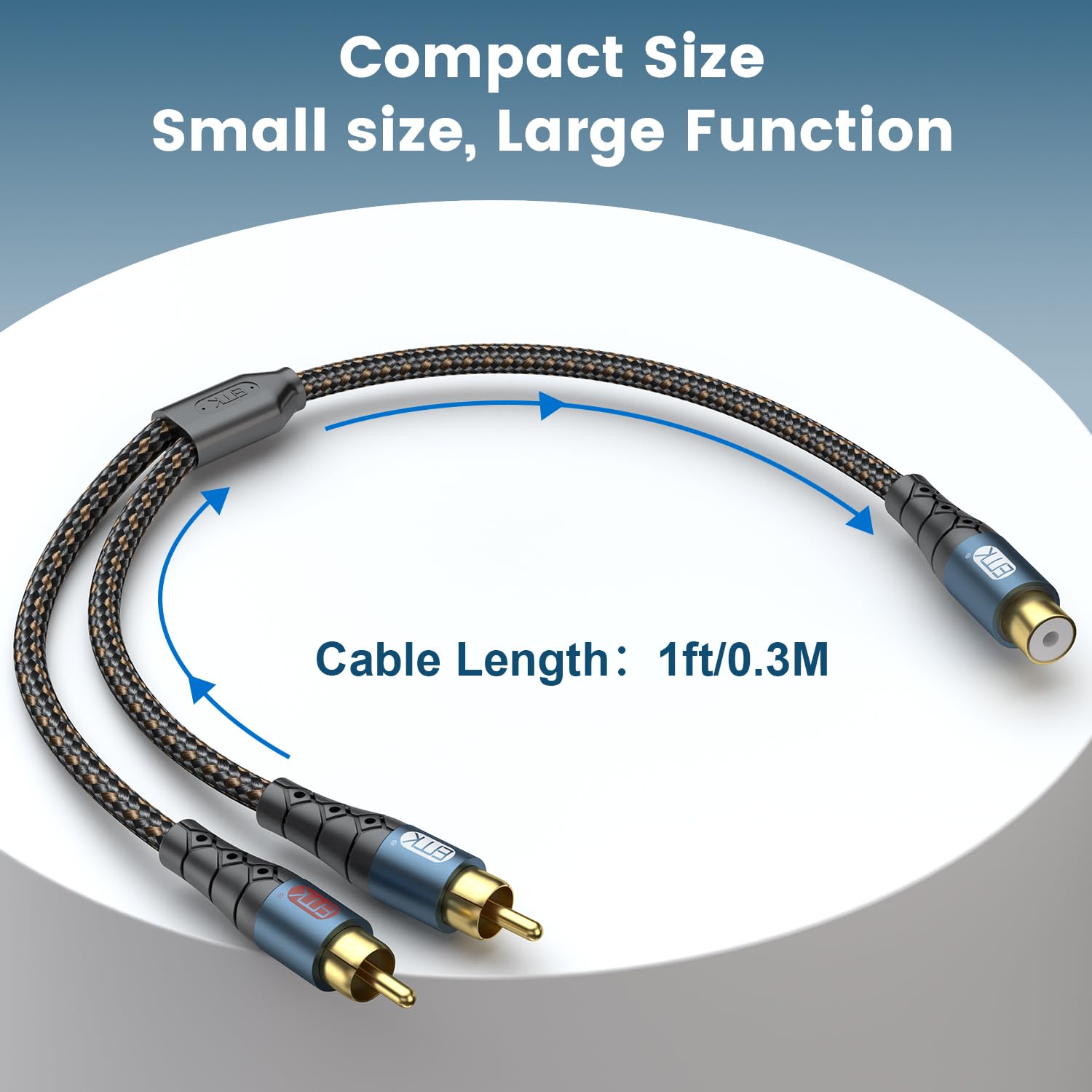 EMK RCA Splitter 2 Male to Female Extension Cable Dual Shielding Gold Plated Nylon Braided RCA Splitter 1 Female to 2 Male Cord Adapter 1ft/30CM - Image 7