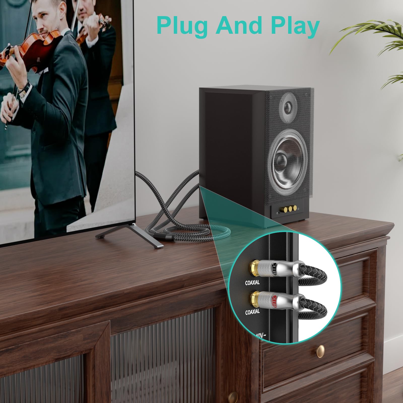 EMK RCA Y Splitter 8Ft/2.4M- Bi-Directional 1 Male to 2 Male Subwoofer/Coaxial RCA Audio Cable [Double Shielding] for Home Theater, AV Receiver, Amplifier - Silver - Image 6