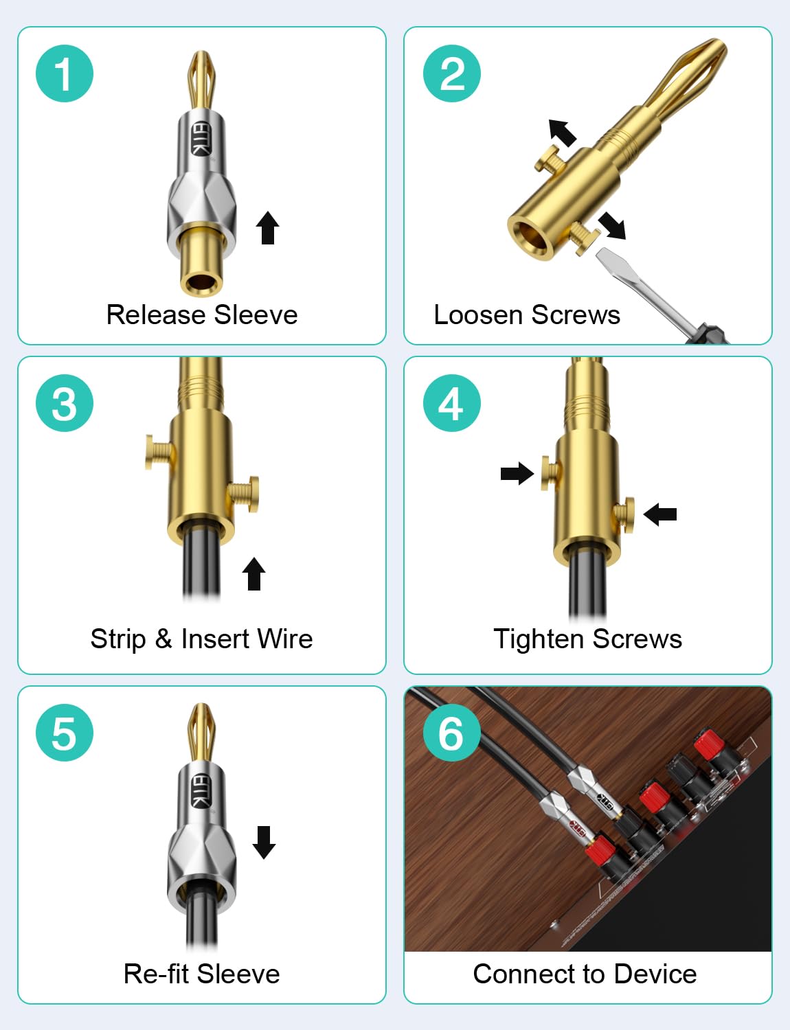 EMK Speaker Banana Plugs 2 Pairs/4 Pcs,Closed Screw 24K Gold Plated Banana Plug Connectors for Speaker Wire, Wall Plate,Home Theater,Audio/Video Receiver,Amplifiers - Image 3