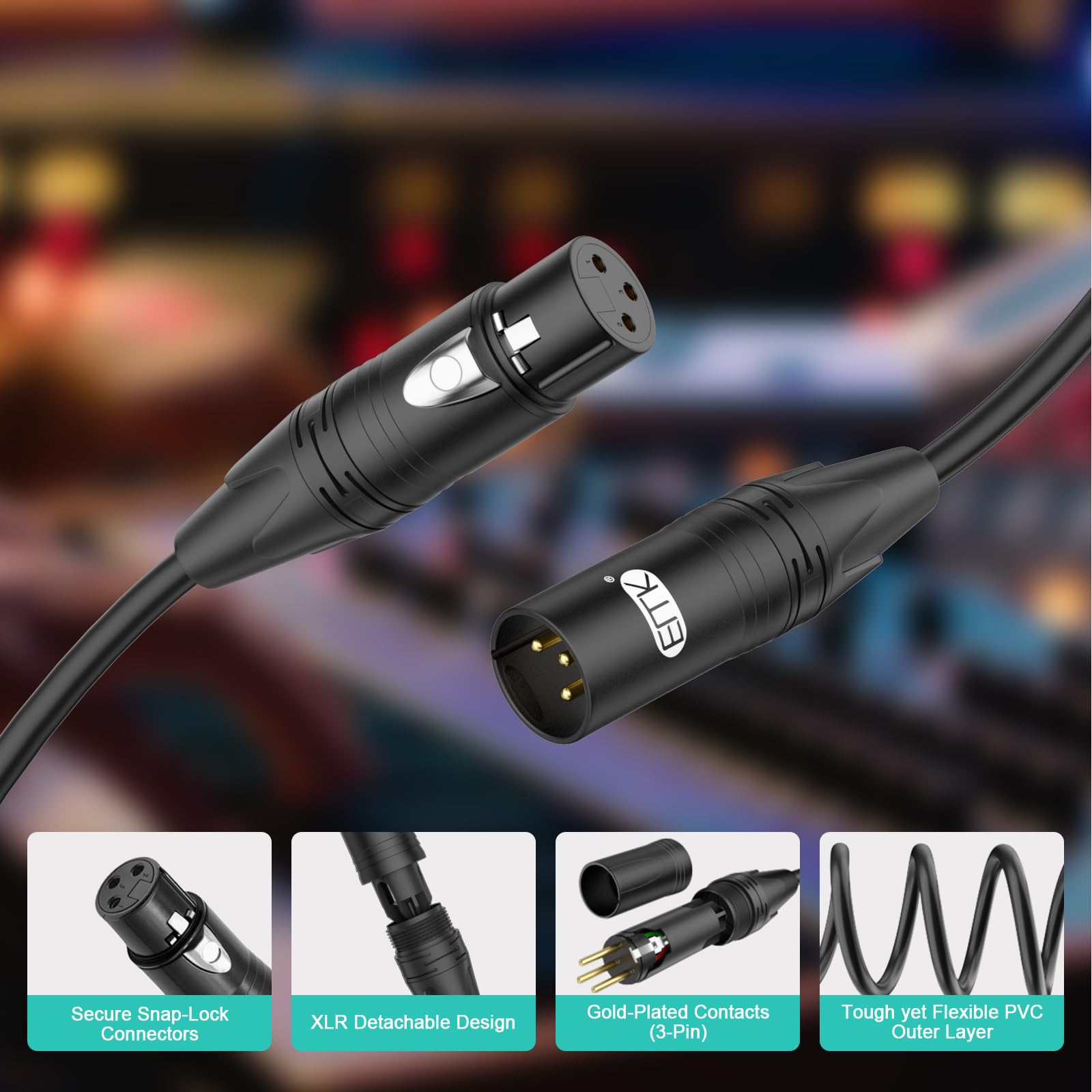EMK XLR Cable 25ft/8M (1 PCS) – Balanced Male to Female Microphone Cord, 3-Pin Professional Audio Cable – Oxygen-Free Copper (OFC) for Studio, Mixer, Amplifier - Image 5