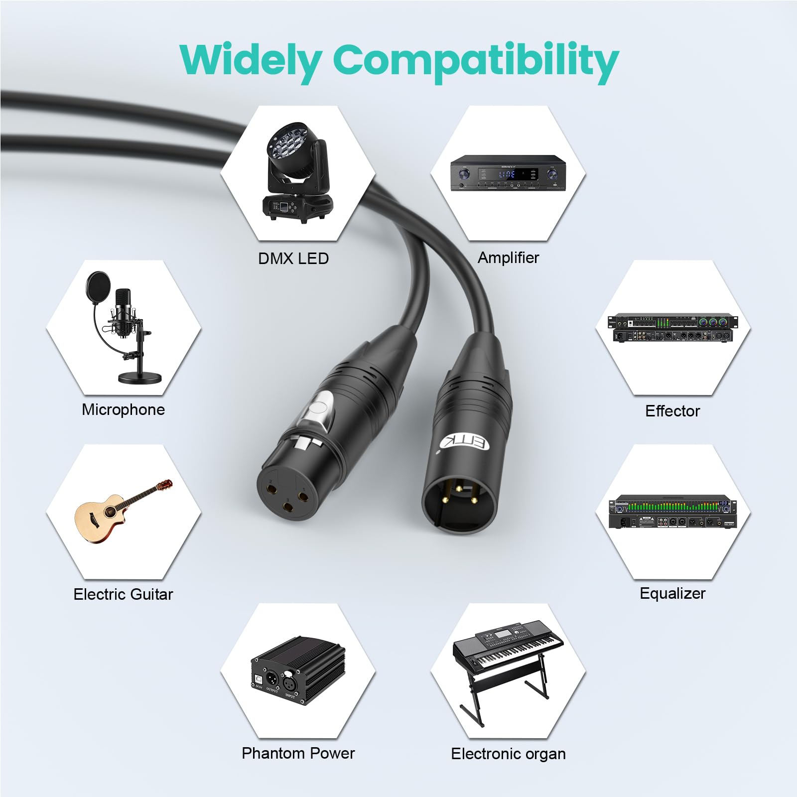 EMK XLR Cable 25ft/8M (1 PCS) – Balanced Male to Female Microphone Cord, 3-Pin Professional Audio Cable – Oxygen-Free Copper (OFC) for Studio, Mixer, Amplifier - Image 6