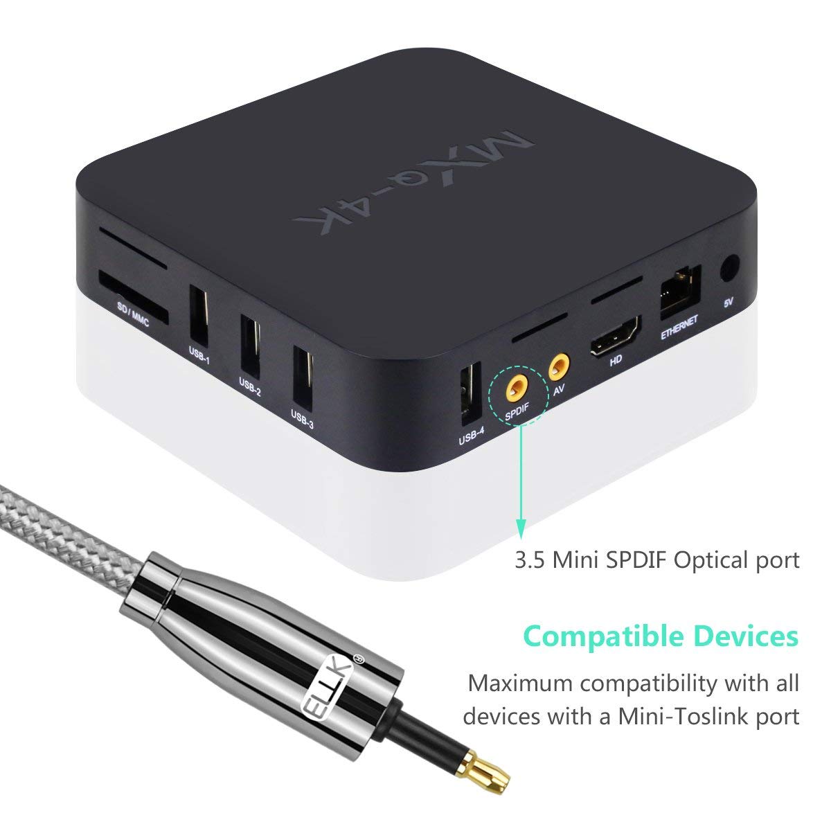 Optical Audio Cable, EMK Toslink Optical to Mini Toslink Optical Cable with Braided Jacket for Home Theater, Sound Bar, TV, PS4, Xbox, PlayStation(3.3ft/1m) - Image 4