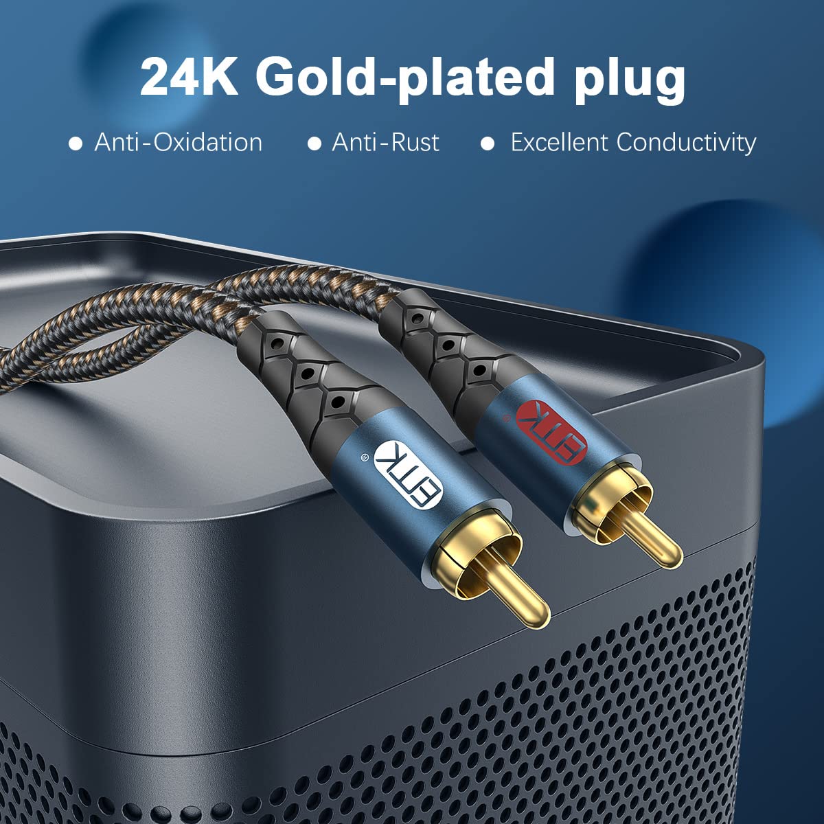 RCA Cable Subwoofer Cable 2RCA Male to 2RCA Male Stereo Audio Cable RCA Splitter 24K Gold-Plated Nylon Braided Double Shielded Digital Analogue Supports Amplifiers,Home Theater,Hi-Fi System(3.3ft/1m) - Image 4