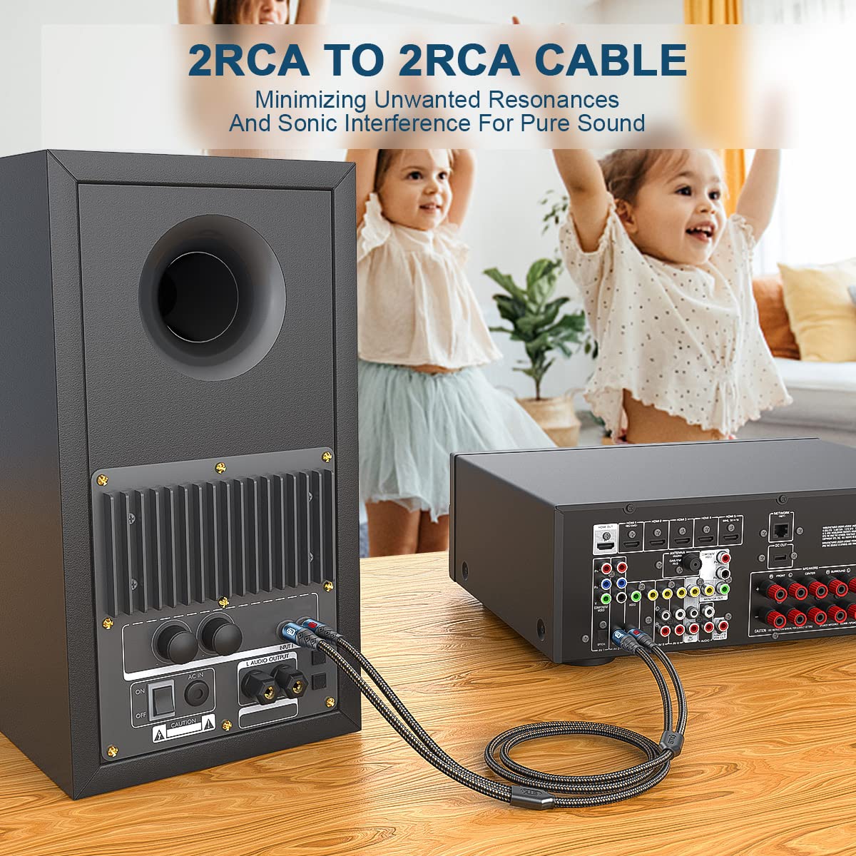 RCA Cable Subwoofer Cable 2RCA Male to 2RCA Male Stereo Audio Cable RCA Splitter 24K Gold-Plated Nylon Braided Double Shielded Digital Analogue Supports Amplifiers,Home Theater,Hi-Fi System(3.3ft/1m) - Image 6