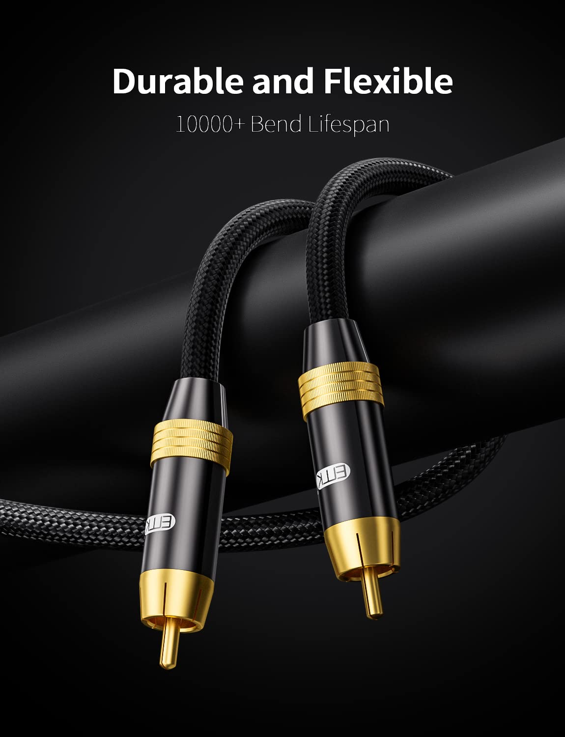 Subwoofer Cable,EMK Digital Coaxial Audio Cable [24K Gold-Plated, Durable Cotton] Premium S/PDIF RCA Male to RCA Male for Home Theater, Soundbar,Speaker,HDTV, Subwoofer, Hi-Fi Systems (Black-5ft/1.5m) - Image 3
